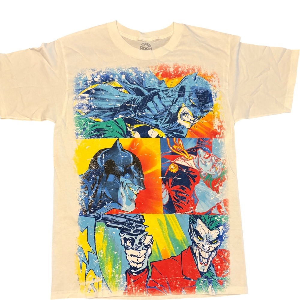 DC Comics Batman vs‎ Joker Graphic T-Shirt Mens Medium White Comic Panel Art Tee